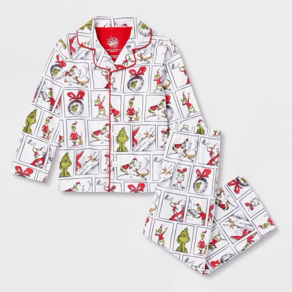 2pc The Grinch Christmas Family Sleep Coat Pajama Set nwt White 18M dr Seuss